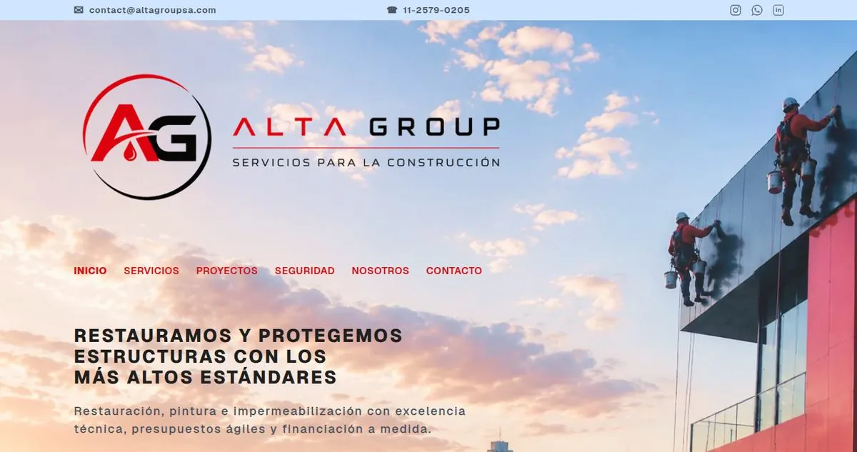 Home de altagroupsa.com, renderizada a partir del código real entregado
