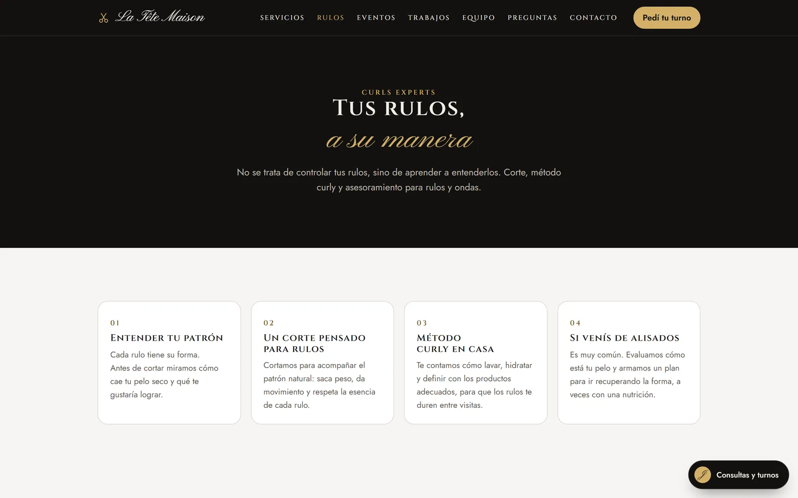 Curls experts. Página propia para rulos, lo más buscado del salón.